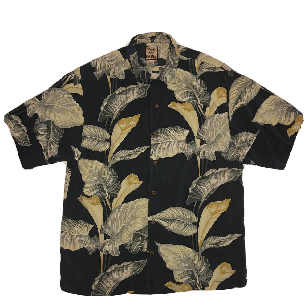 Tommy Bahama Mens Hawaiian Shirt Medium 100% Silk Palm Leaves Teal